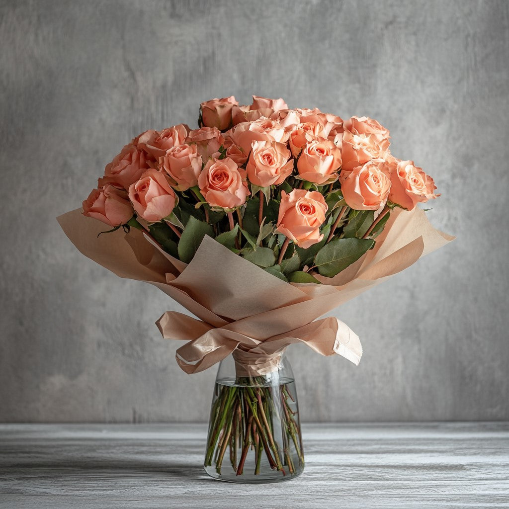 Bouquet of Fresh Fragrant Caramel Roses