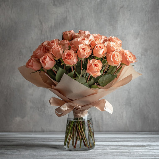 Bouquet of Fresh Fragrant Caramel Roses